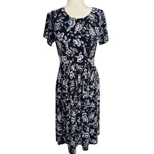 Ellen Weaver Navy Blue Floral Dress Size Medium